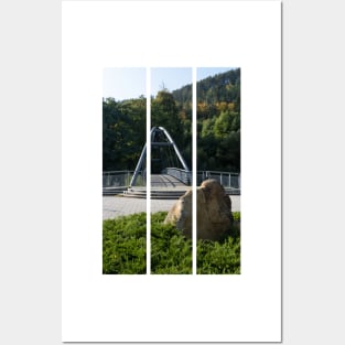 Bridge on the Sola river in Wegierska Gorka (Bulwar). Autumn sunny day. (vertical) Posters and Art